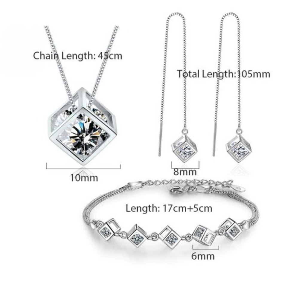 NEW [Set of 3] 925 Sterling Silver Diamond Cube A - Picture 10 of 10